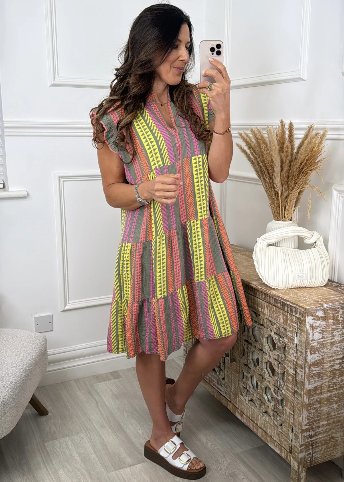🖤Pre Order🖤Maud Khaki Striped Smock Midi Dress - Image 4