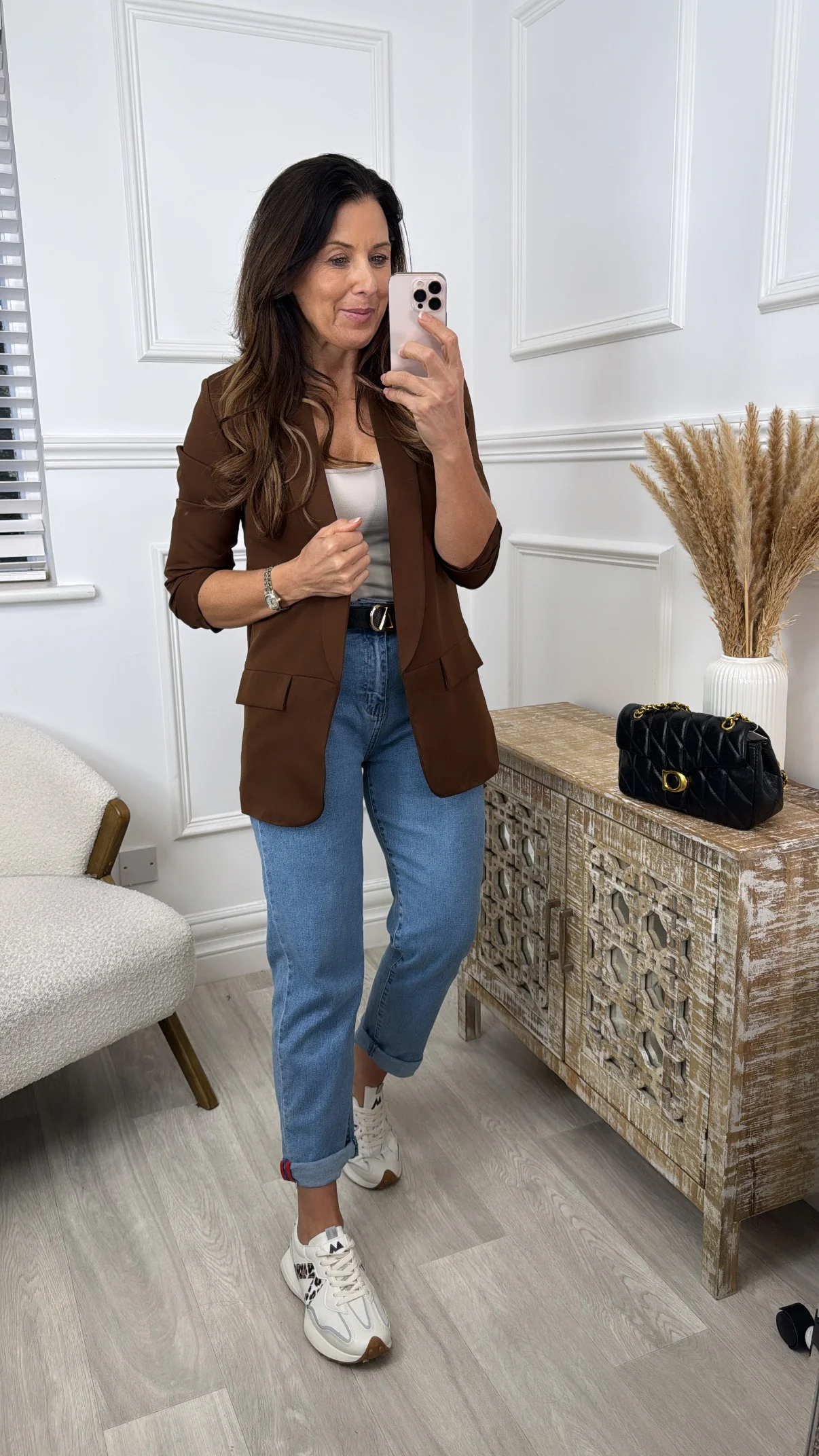 Merrill Choco Brown Gathered Sleeve Blazer - Image 2