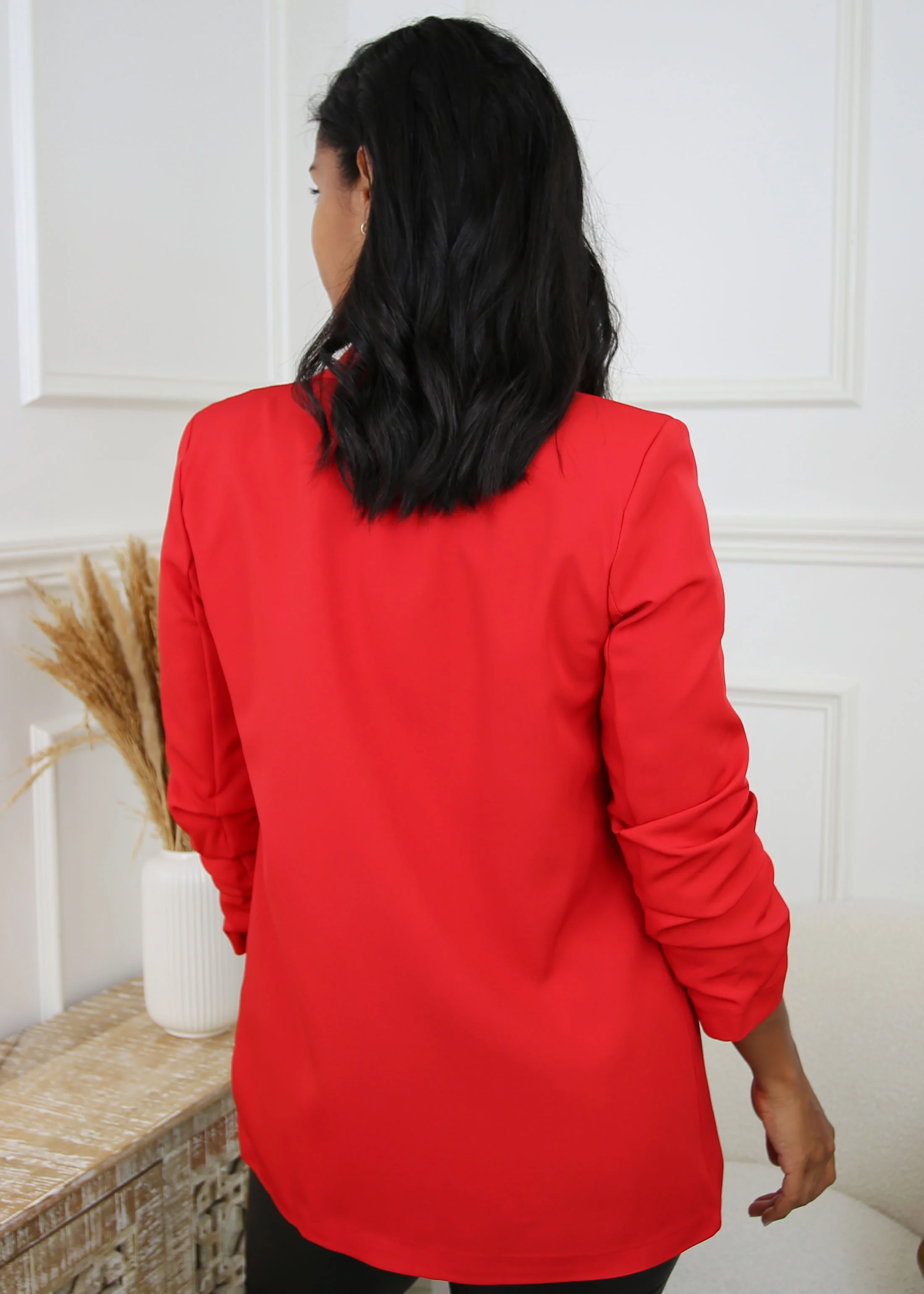 Merrill Red Gathered Sleeve Blazer - Image 10