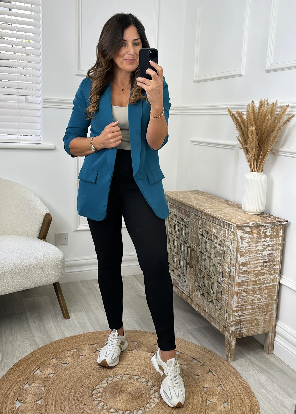 Merrill Teal Gathered Sleeve Blazer - Image 2