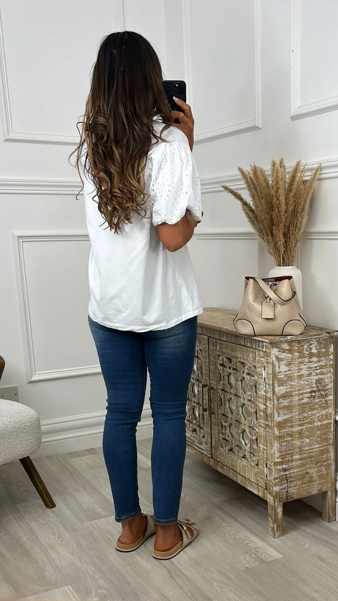 Millie White Broderie Sleeve Top - Image 7