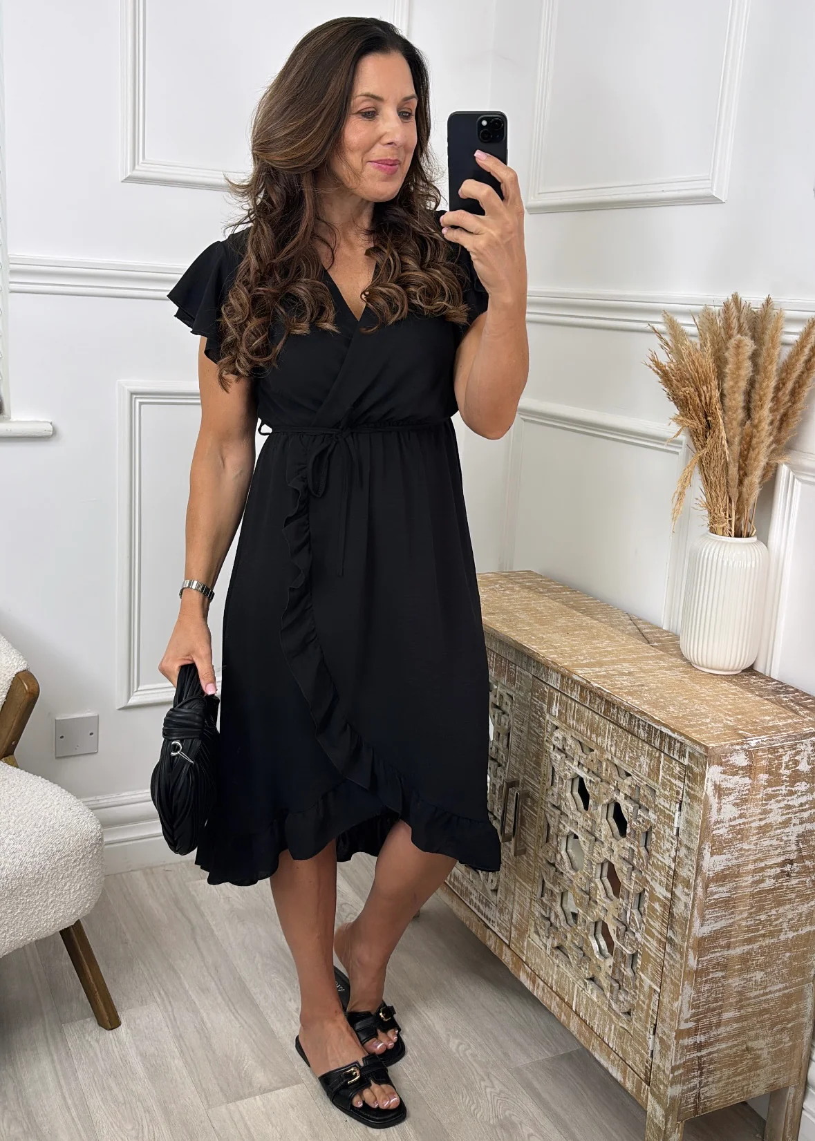 Miranda Black Frill Wrap Dress - Image 2