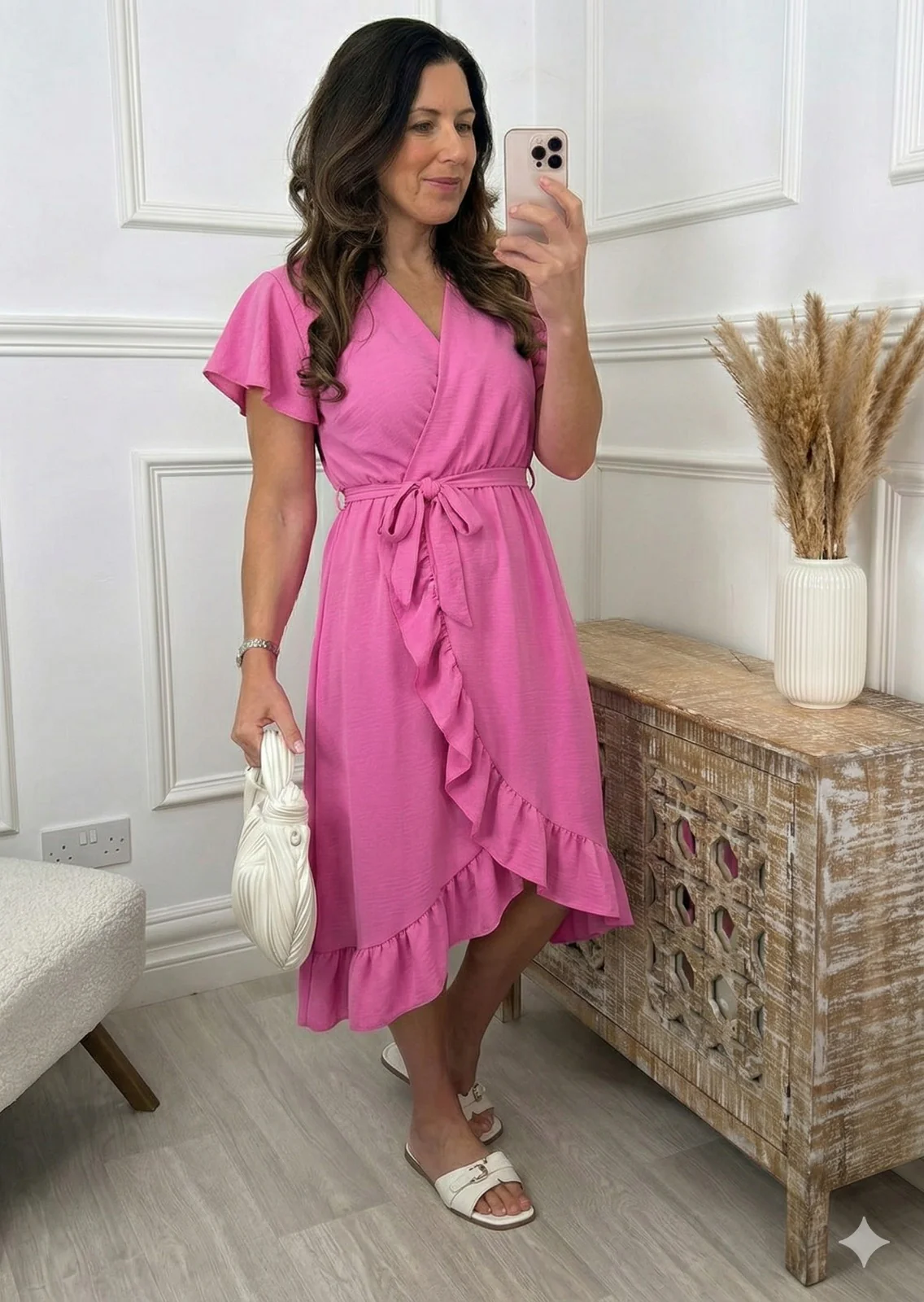 Miranda Pink Frill Wrap Dress