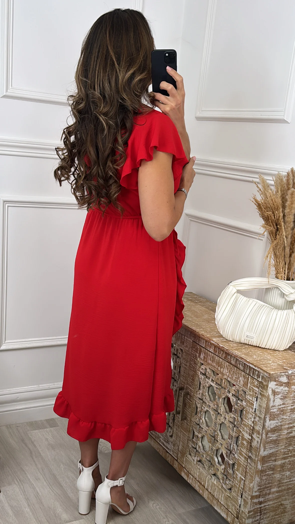 Miranda Red Frill Wrap Dress - Image 3