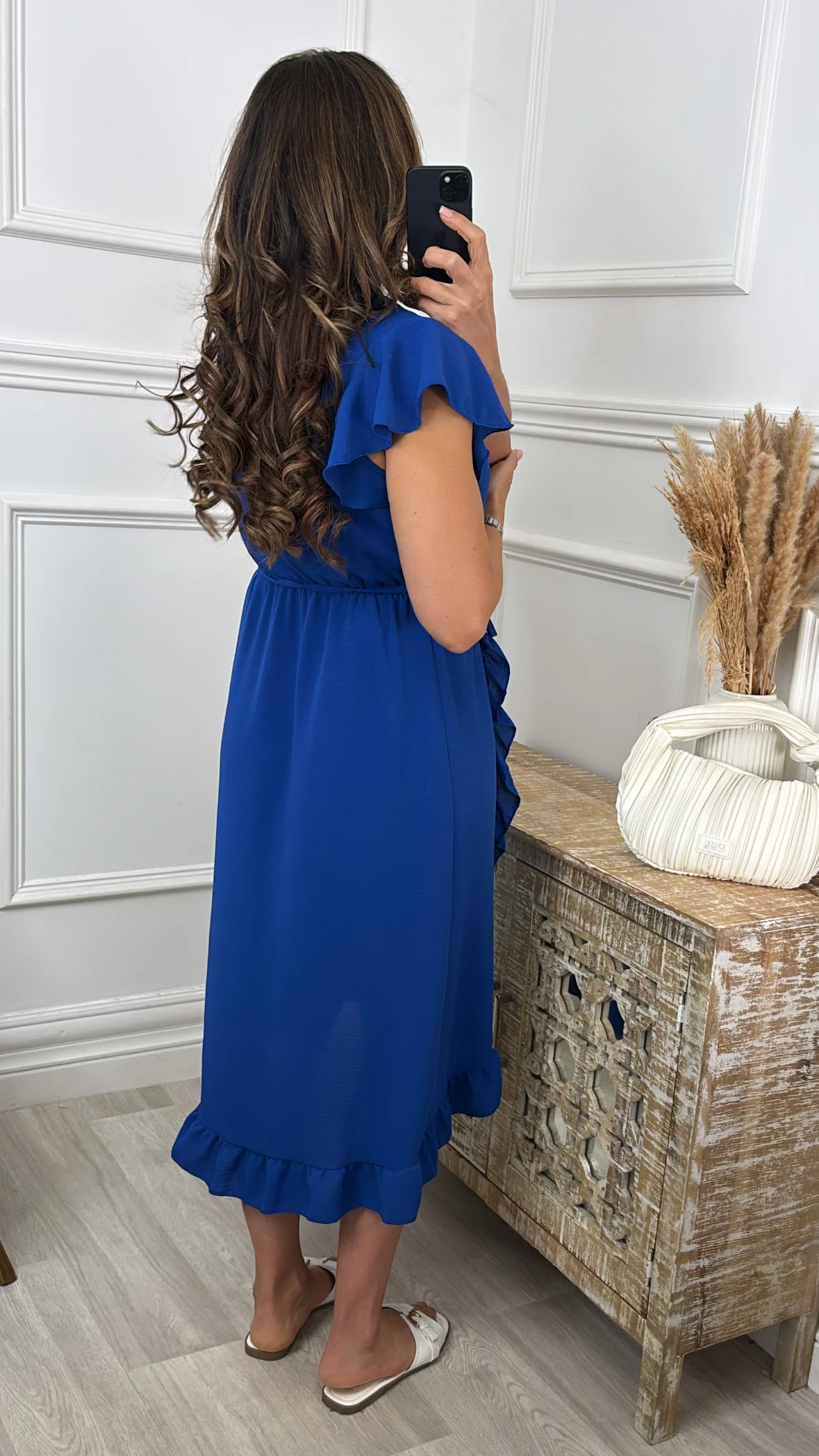 Miranda Royal Blue Frill Wrap Dress - Image 3
