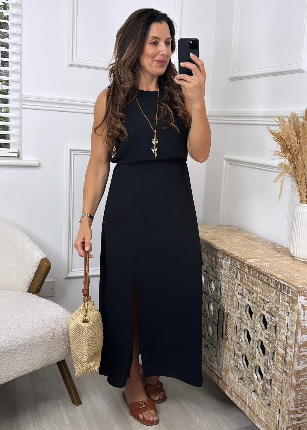 Moira Black High Neck Maxi Dress with Necklace