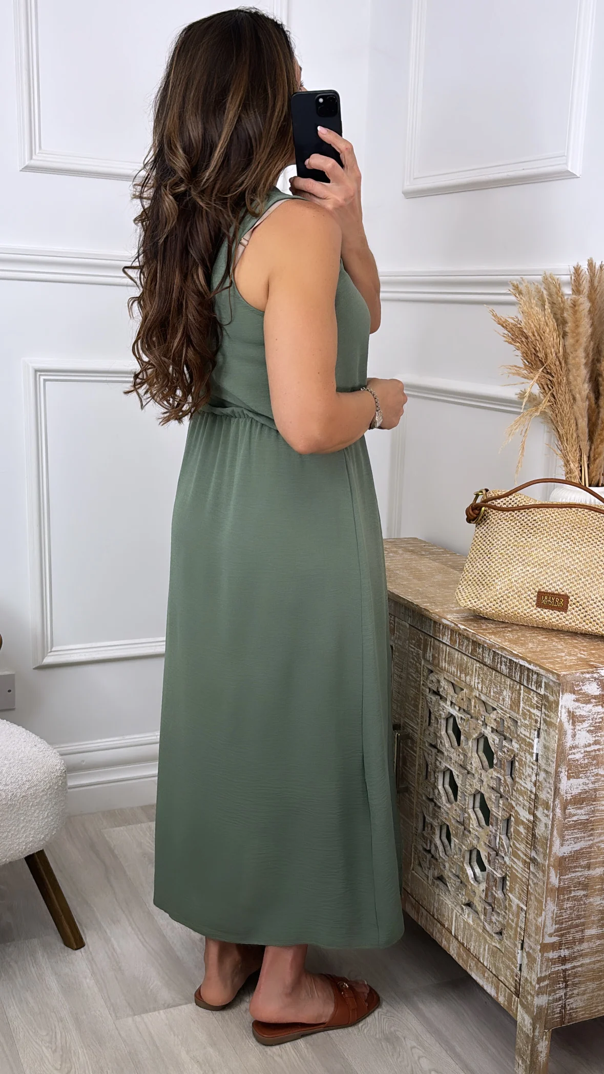 Moira Khaki High Neck Maxi Dress with Necklace - Image 3