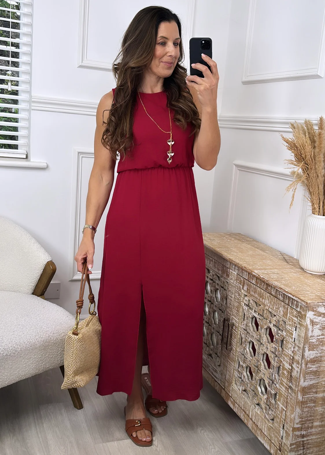 Moira Wine High Neck Maxi Dress with Necklace - Image 3