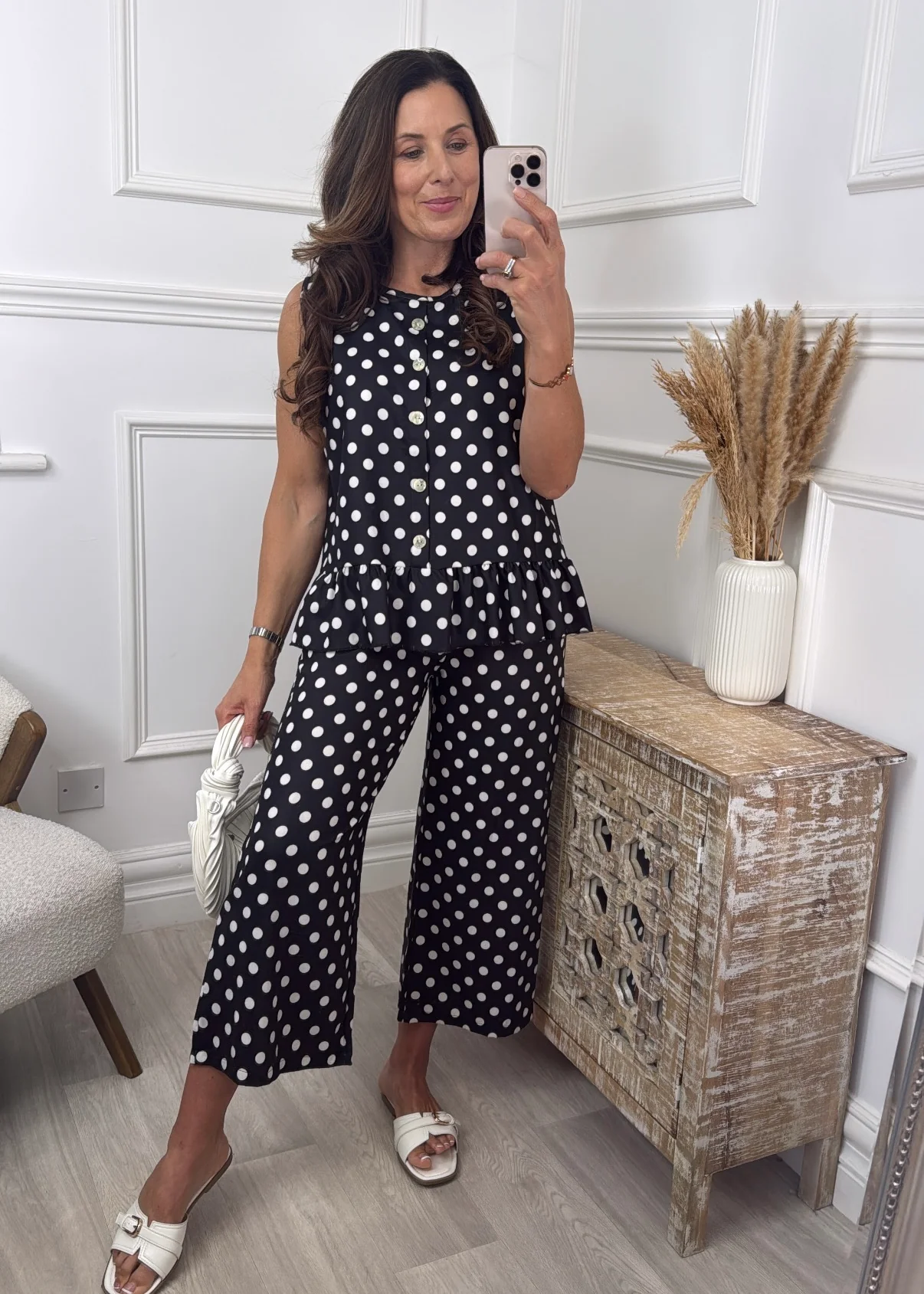Olivia Black Polka Frill Hem Top Set - Image 2