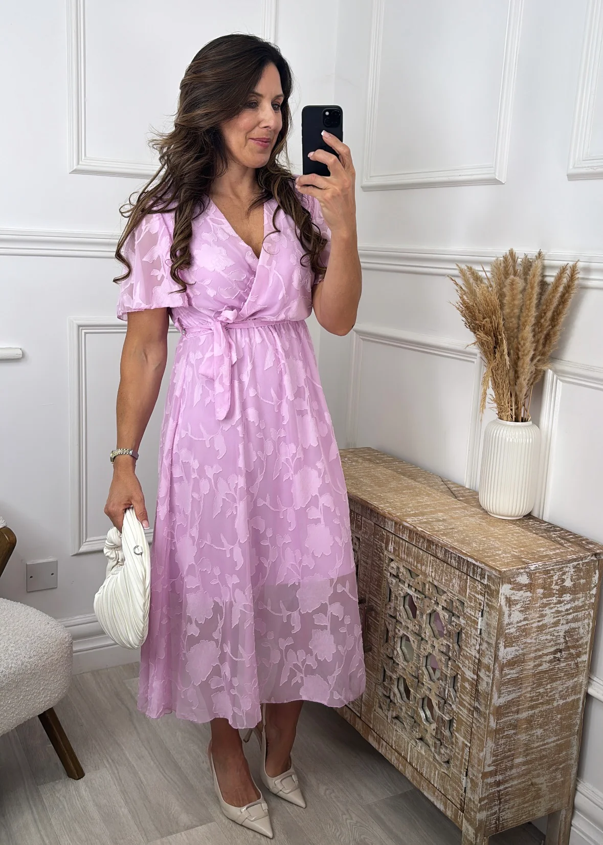 Orlaith Pink Wrap Midi Dress - Image 2