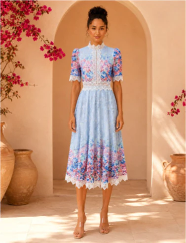 Patsy Blue Floral Midi Dress - Image 3