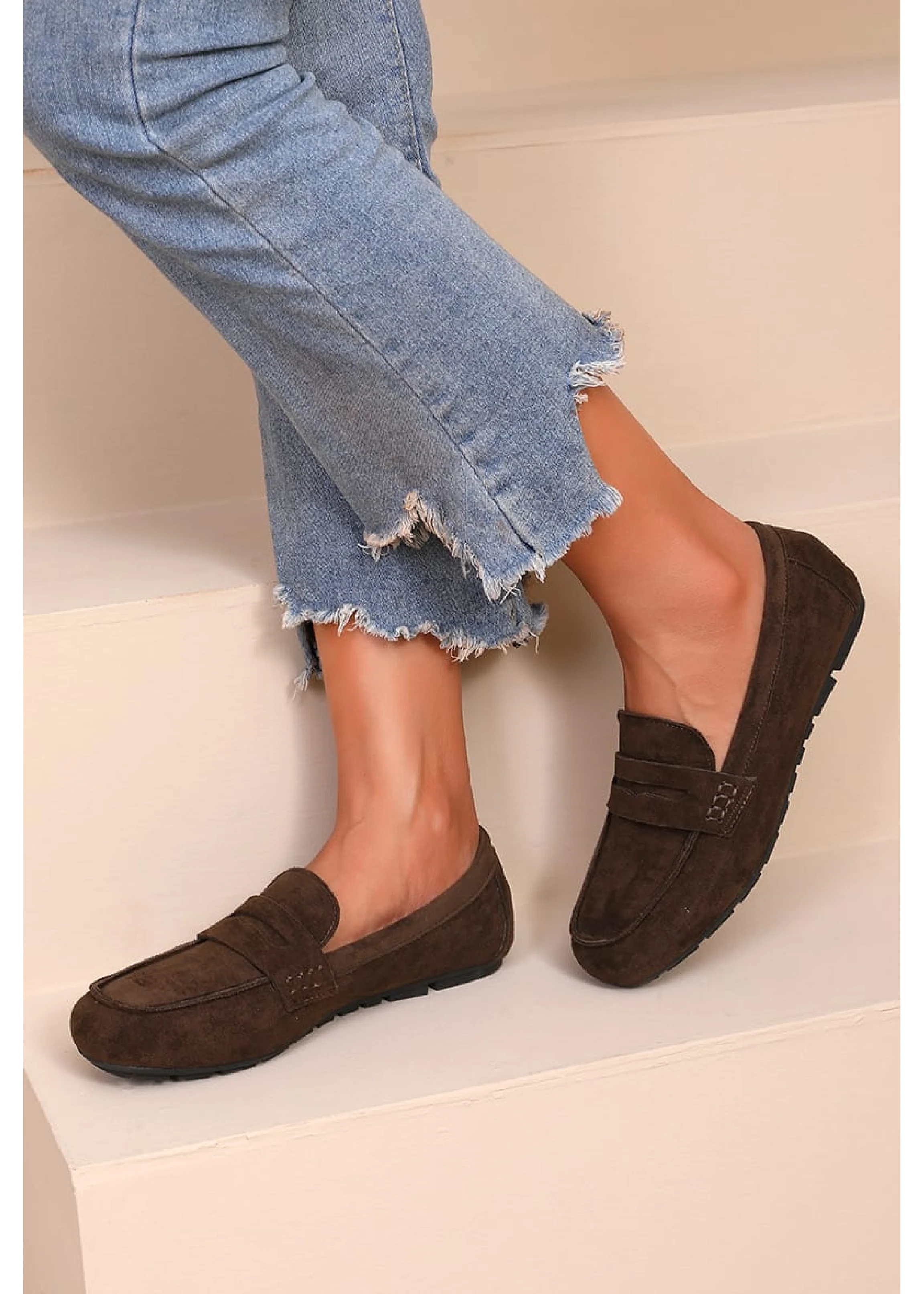 Peggy Brown Suede Loafers - Image 2