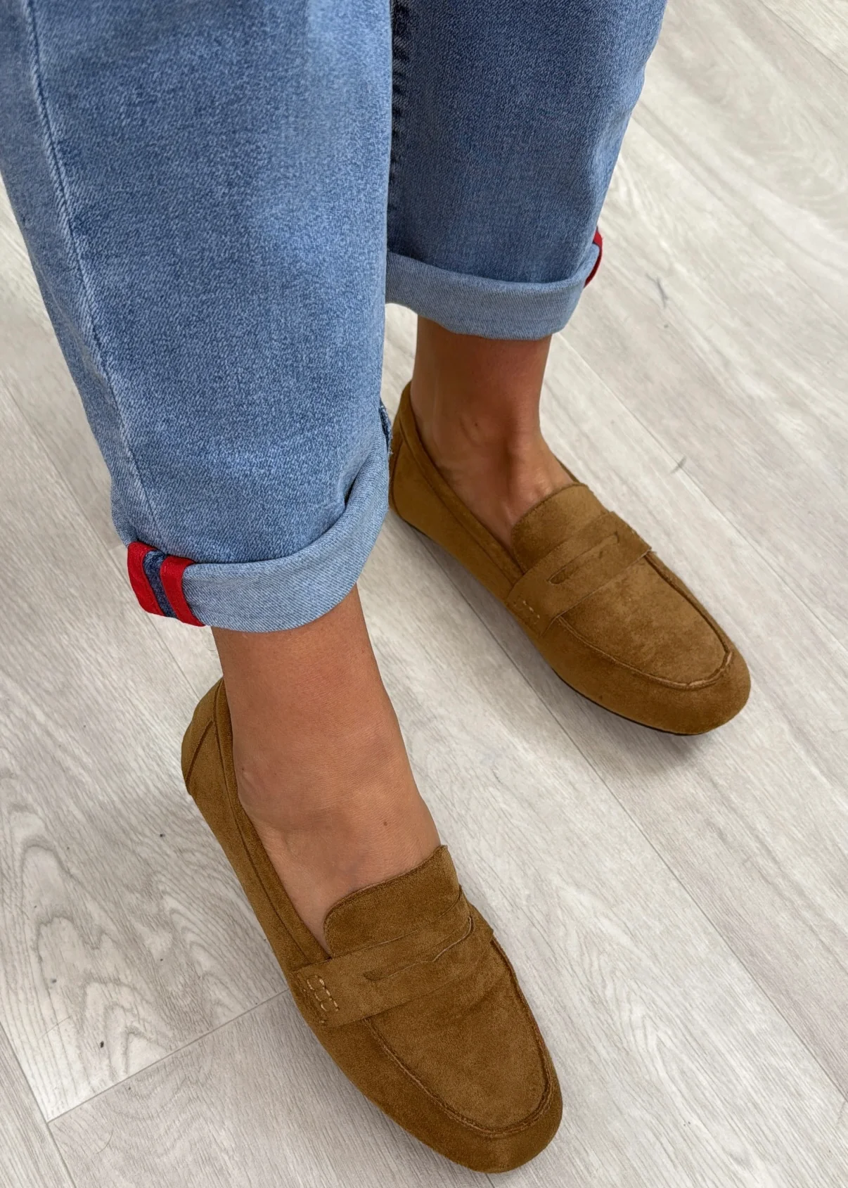 Peggy Camel Suede Loafers