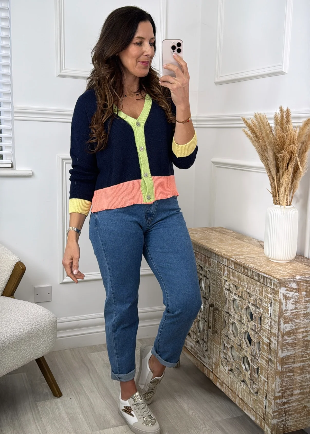 Philippa Navy Contrasting Trim Cardigan - Image 3