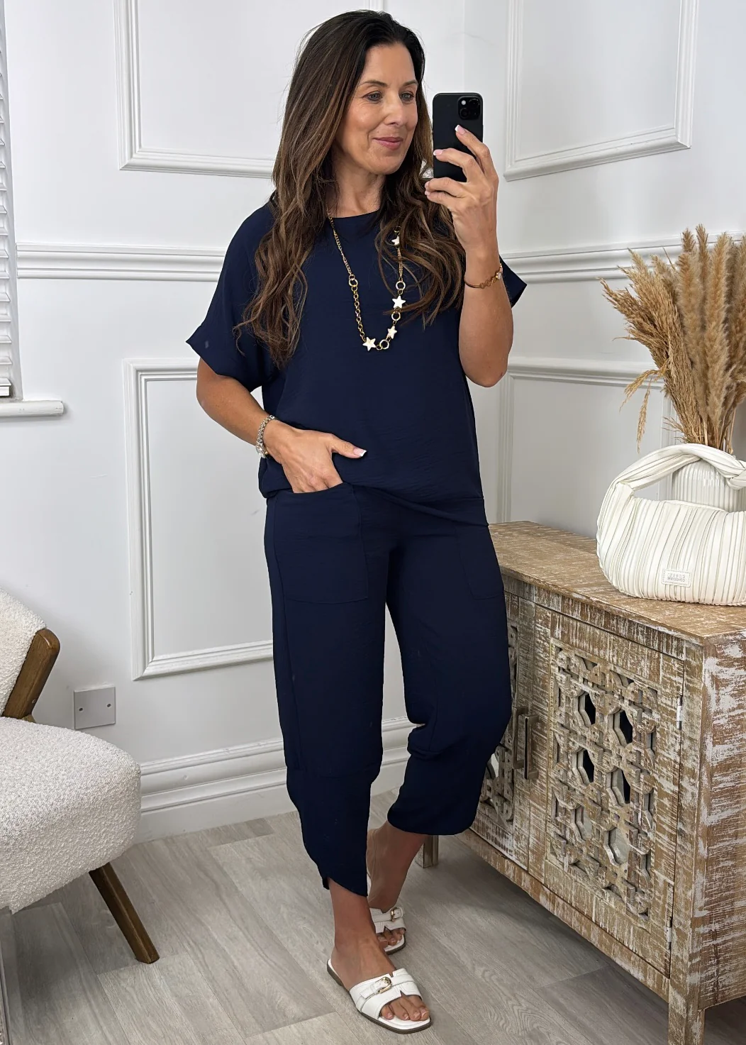 Portia Navy Short Sleeve Set - Image 4