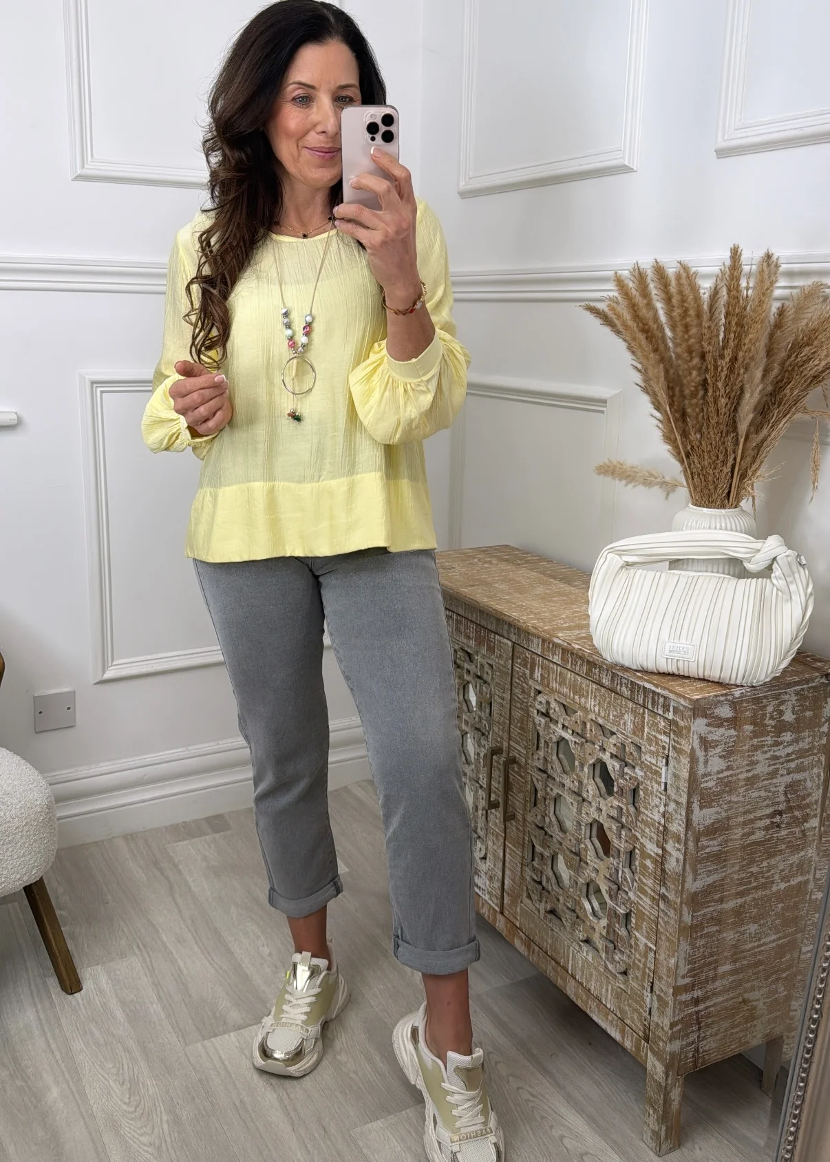 Rebel Yellow Textured Blouse With Necklace - Image 3