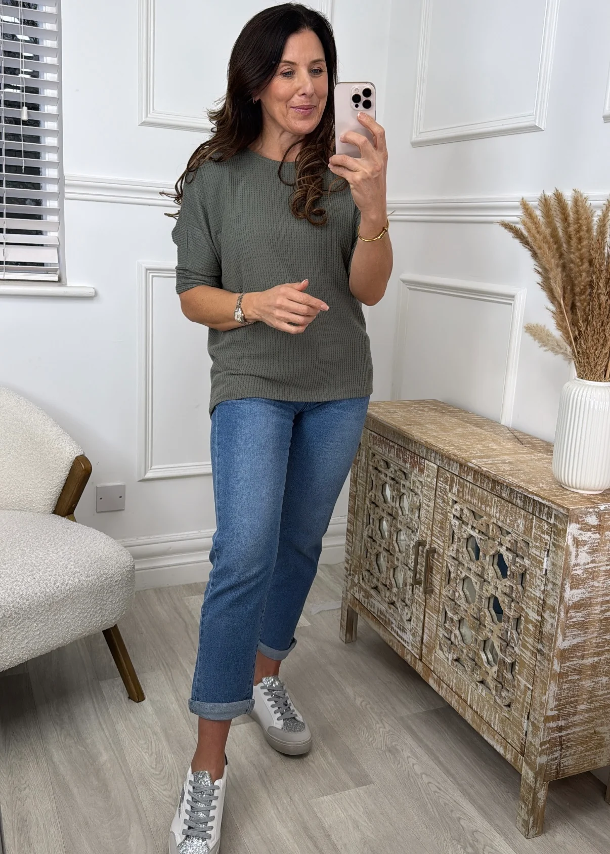 Rily Khaki Marl Longline Top - Image 2