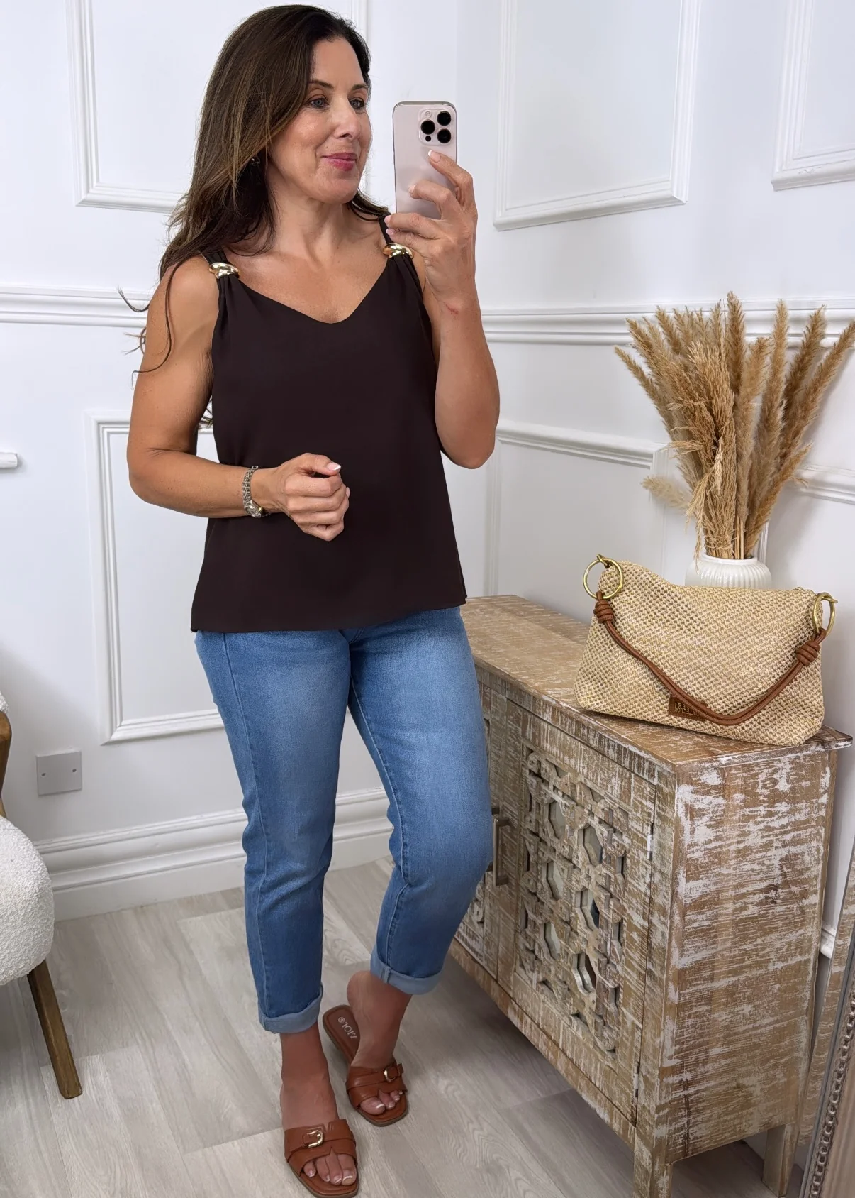 Sabine Brown Gold Clasp Cami - Image 4