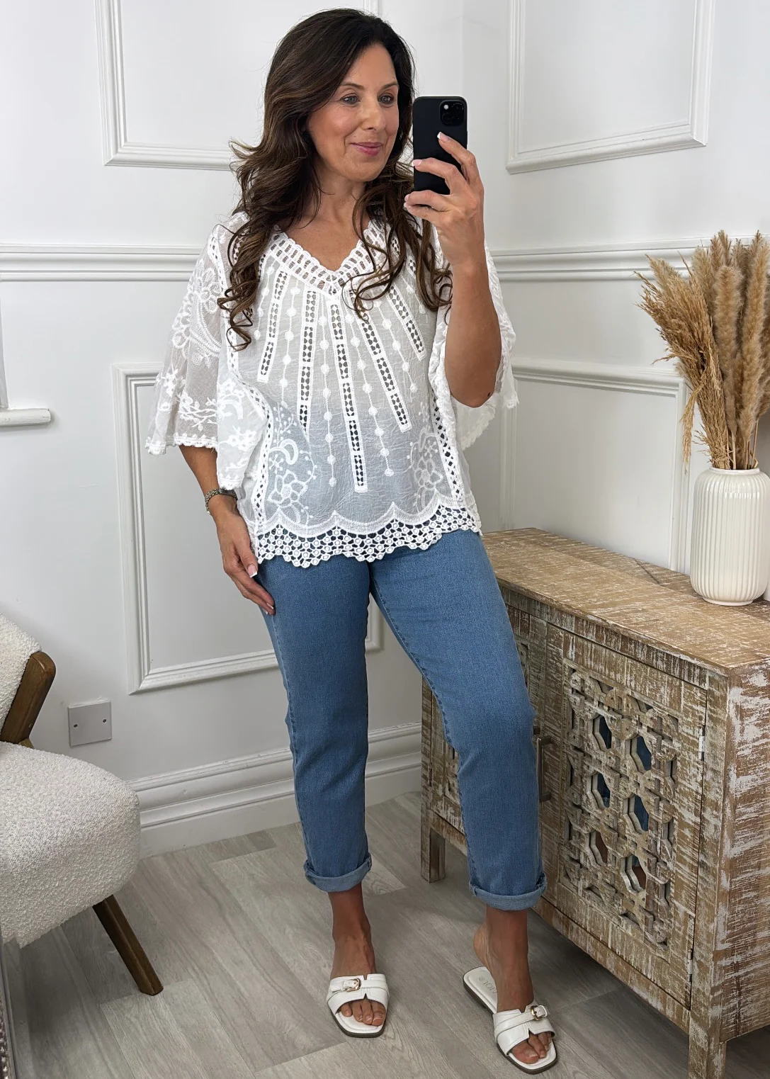Salome White Batwing Sleeve Blouse - Image 2