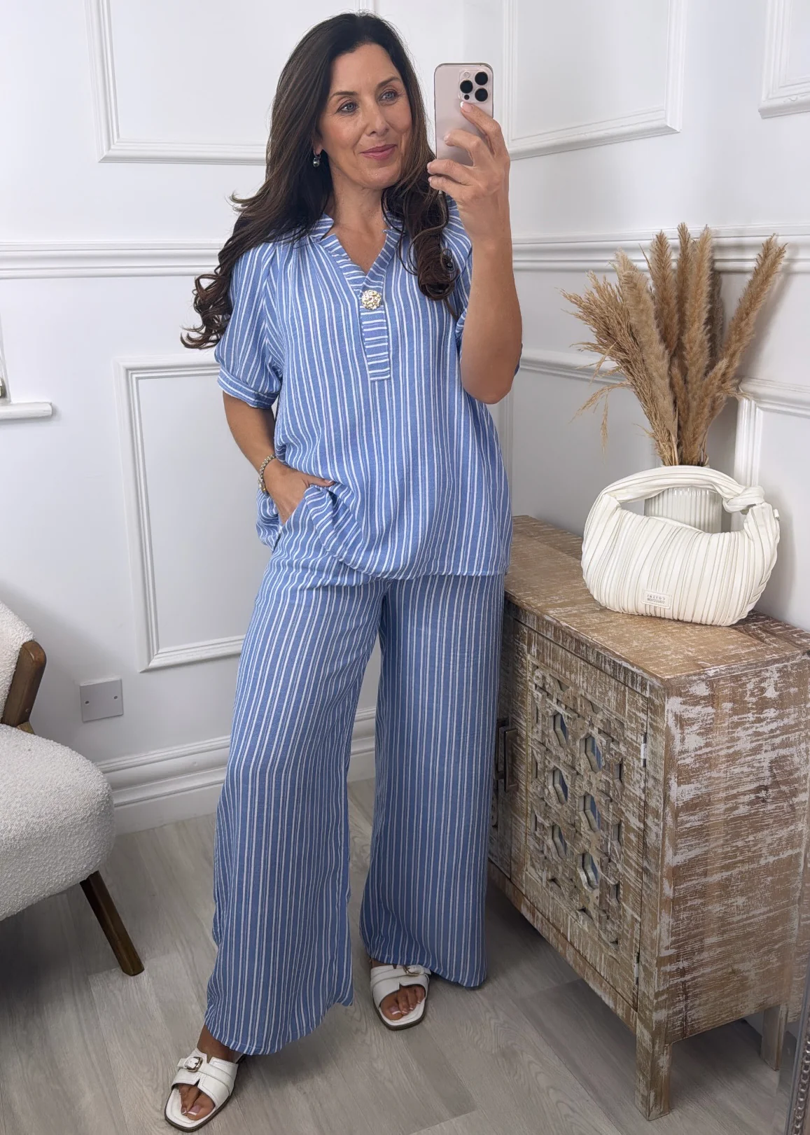 Serena Blue Top And Pants Striped Set - Image 2