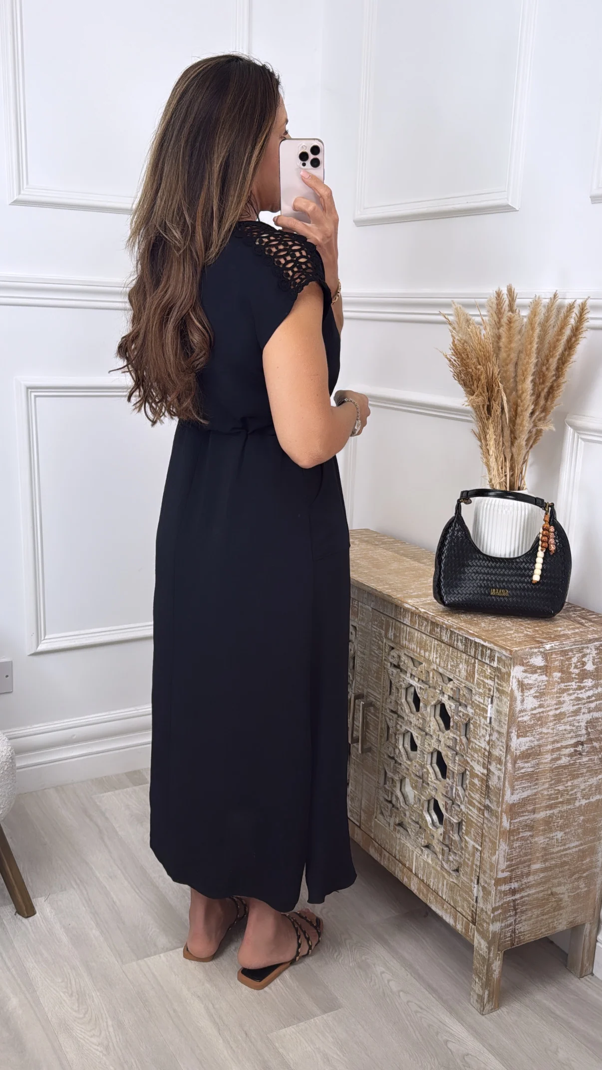 Sienna Black Crochet Detail Midi Dress - Image 4