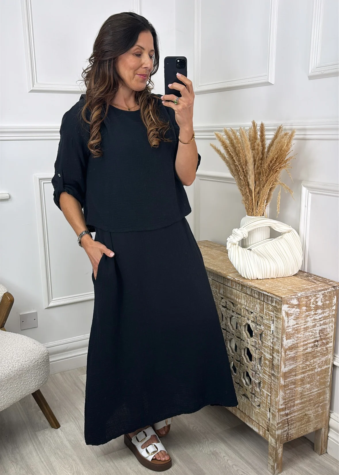 Steph Black Overlay Top Midi Dress