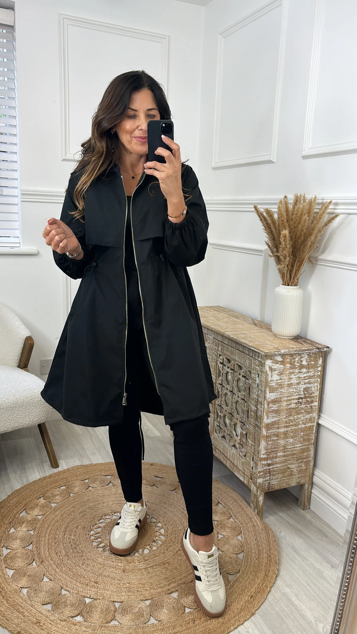 Suzie Black Drawstring Trench Jacket - Image 3