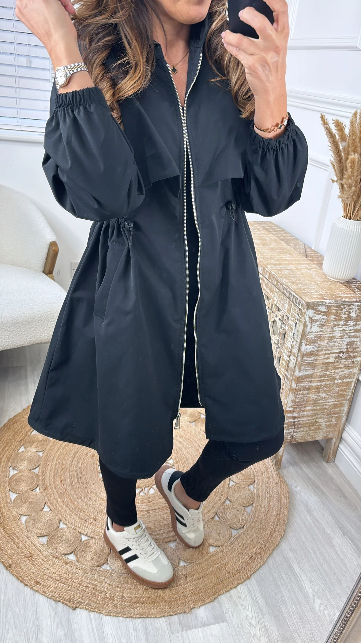 Suzie Black Drawstring Trench Jacket - Image 4