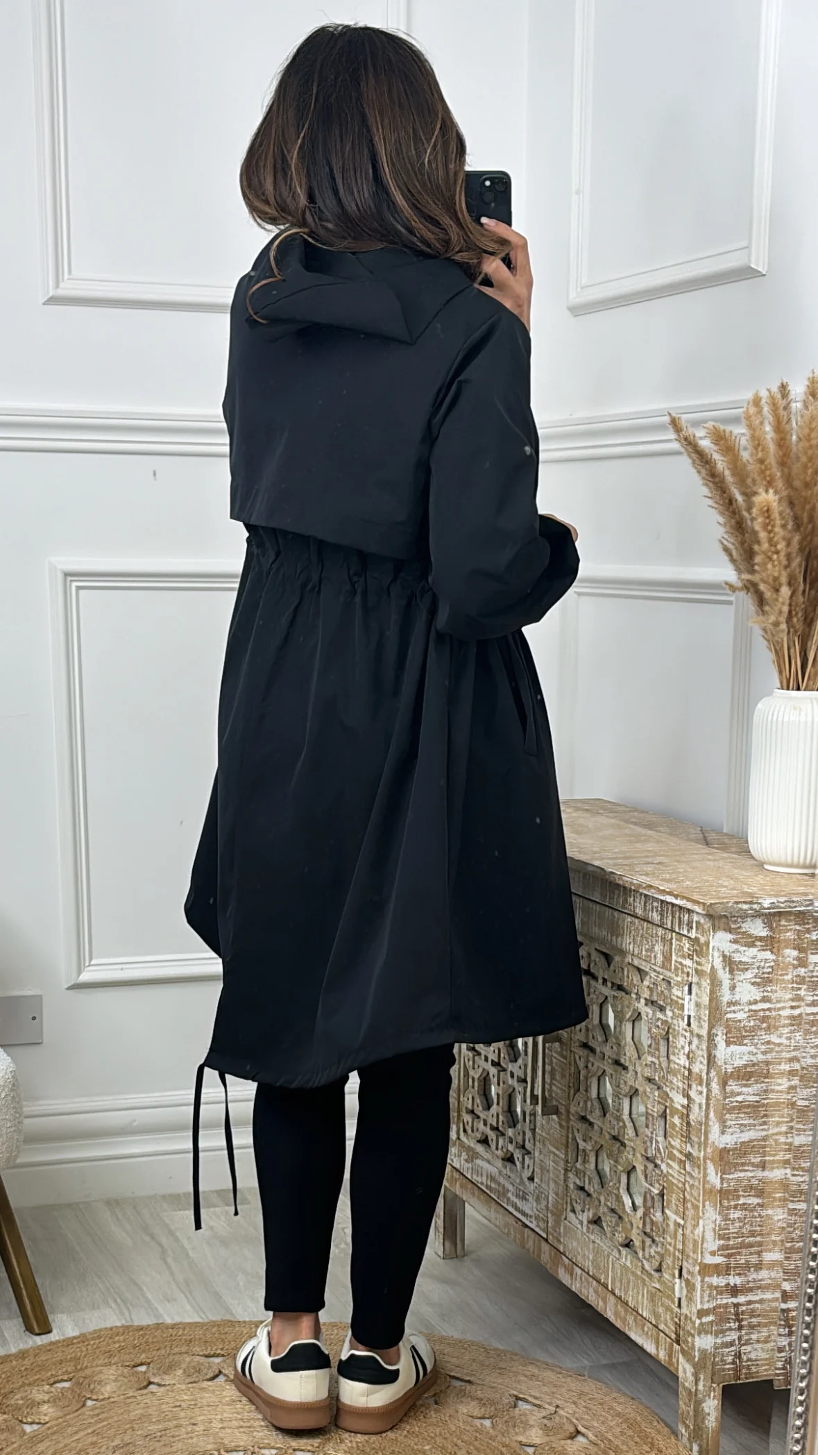 Suzie Black Drawstring Trench Jacket - Image 5