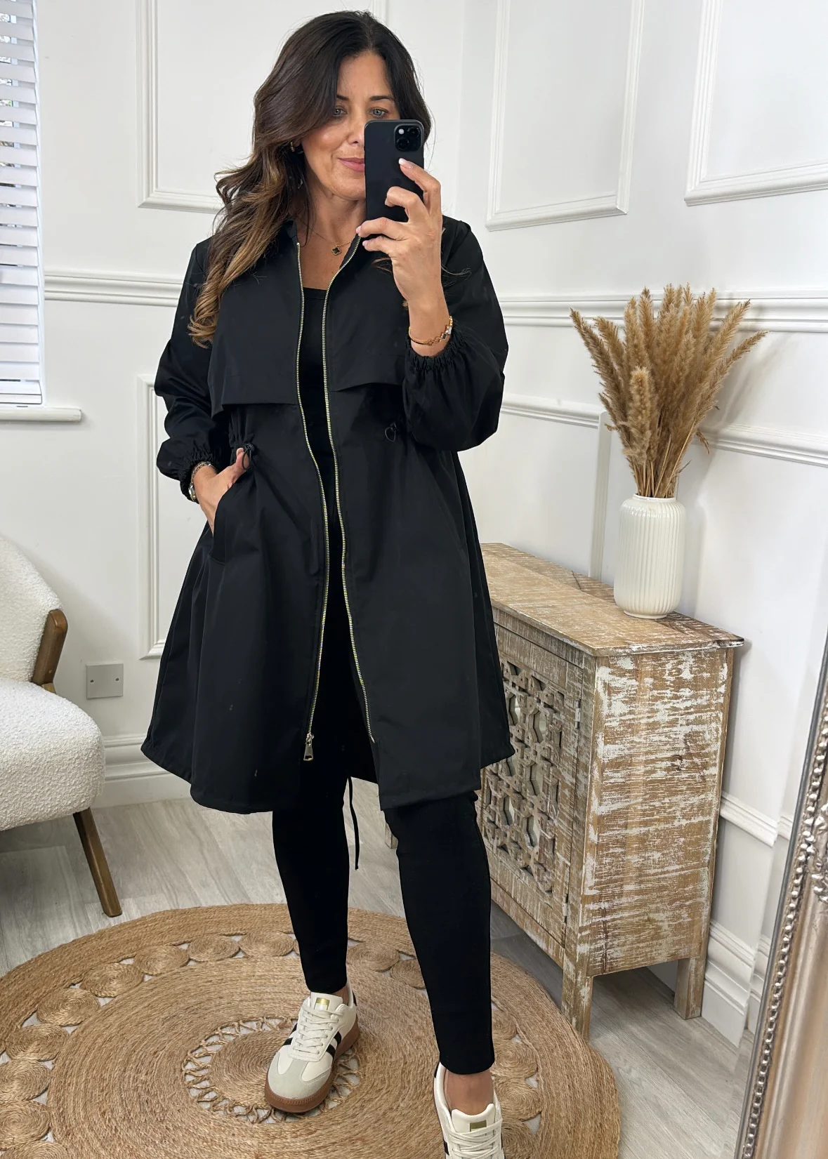 Suzie Black Drawstring Trench Jacket - Image 6