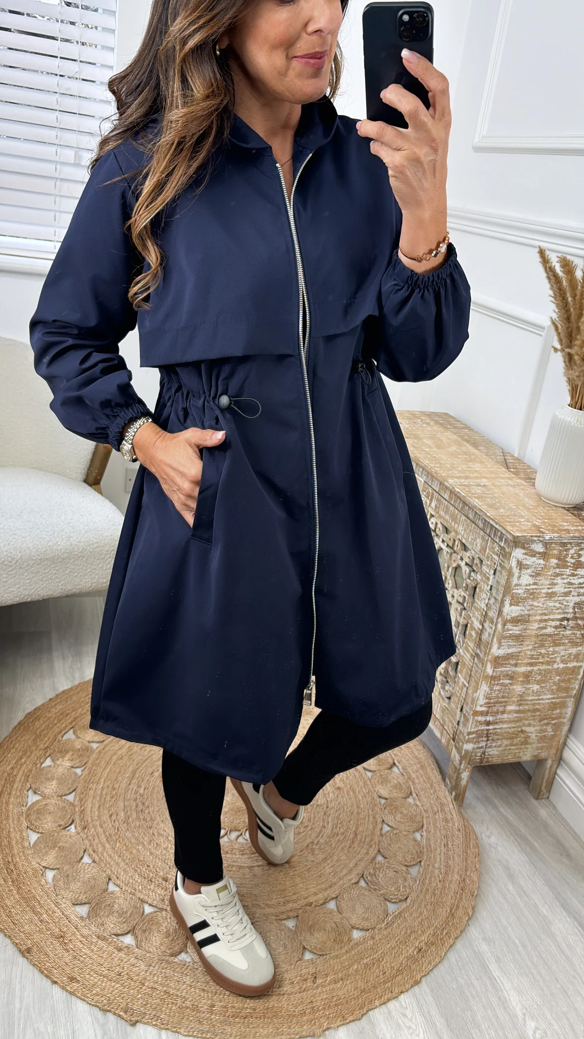 Suzie Navy Drawstring Trench Jacket - Image 4