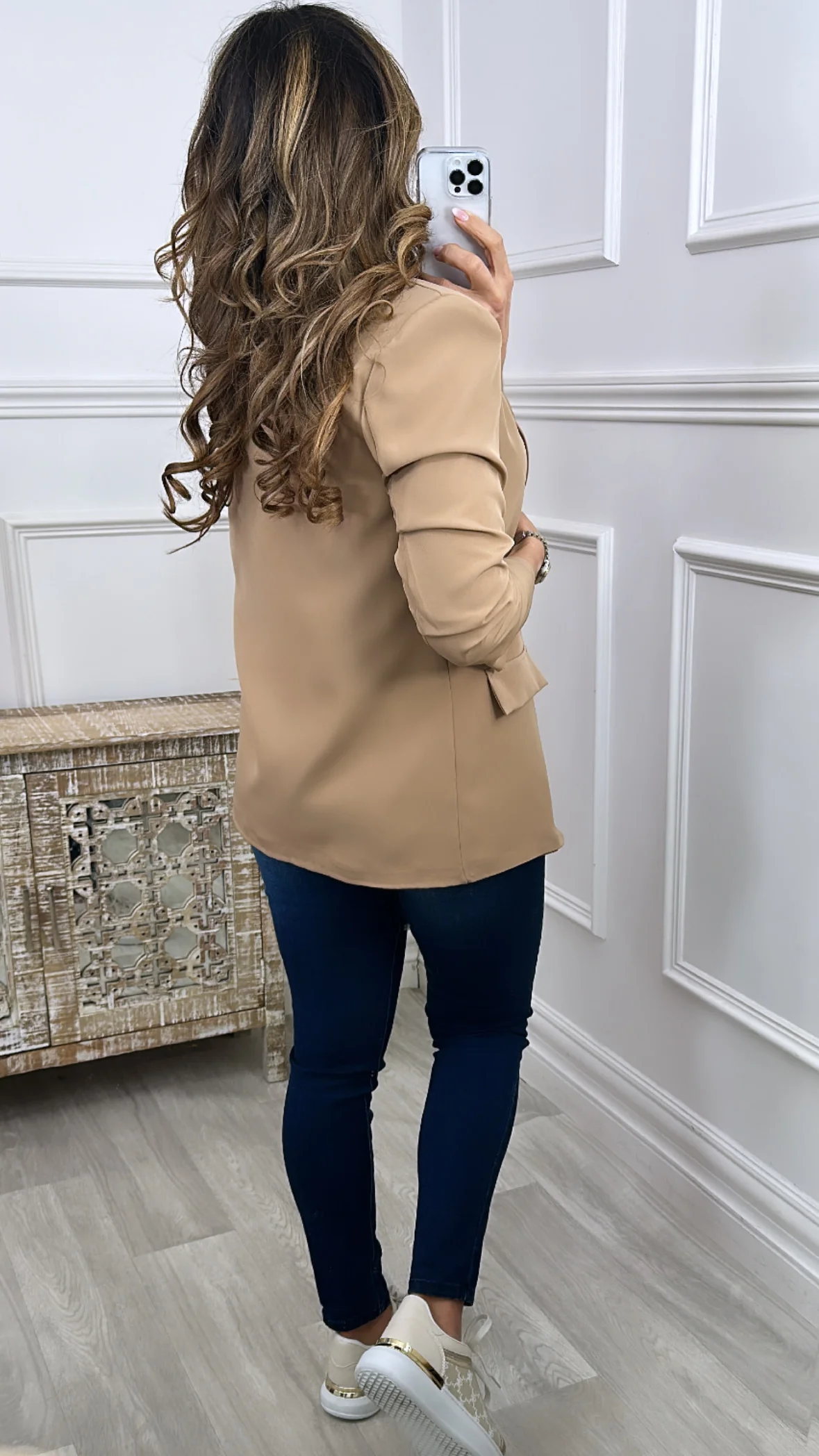Merrill Camel Gathered Sleeve Blazer - Image 9