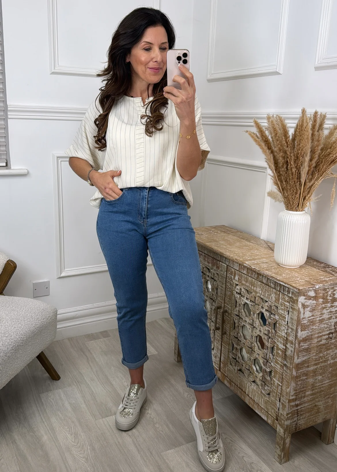 Valencia Beige Striped Top - Image 2