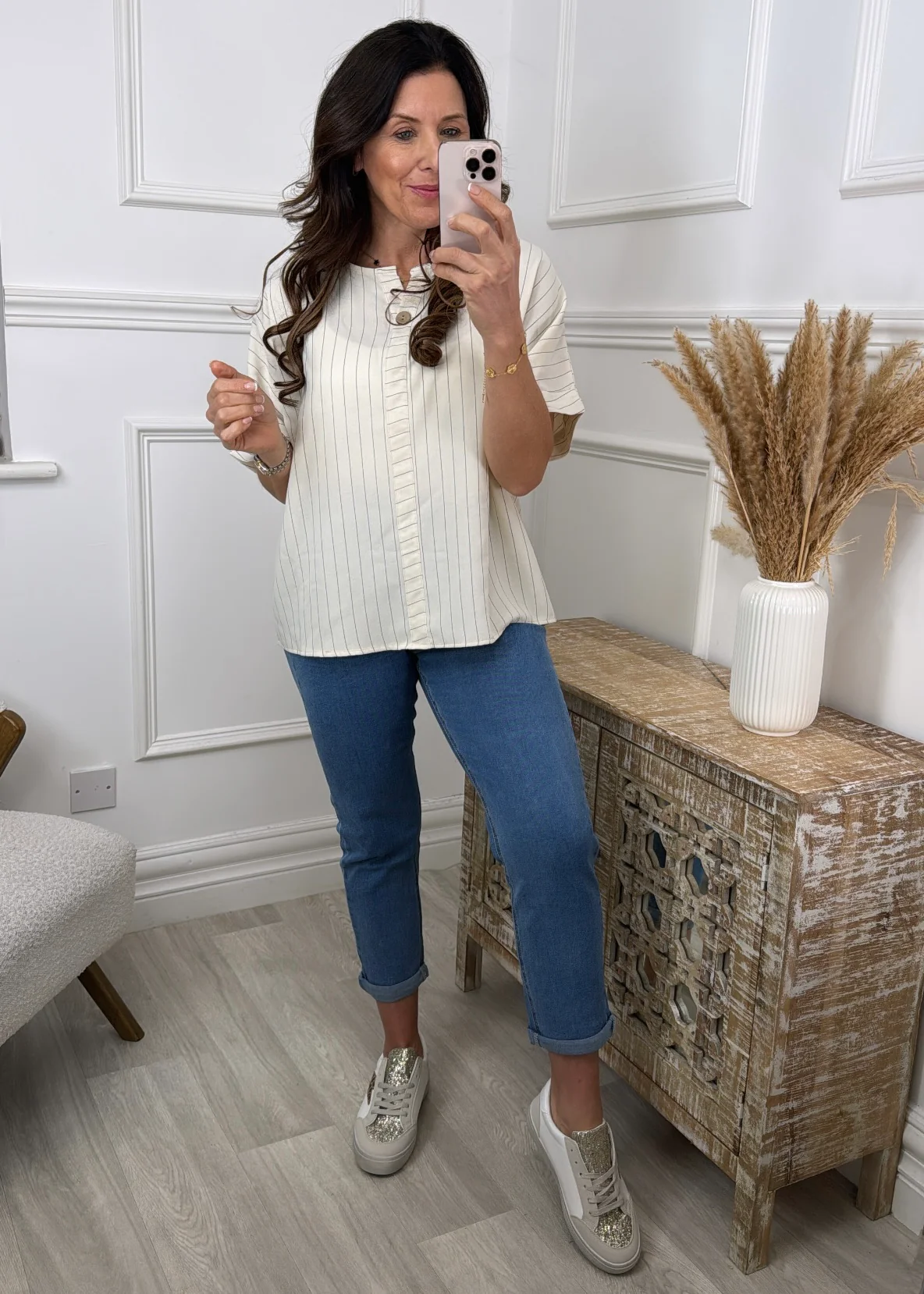Valencia Beige Striped Top - Image 3