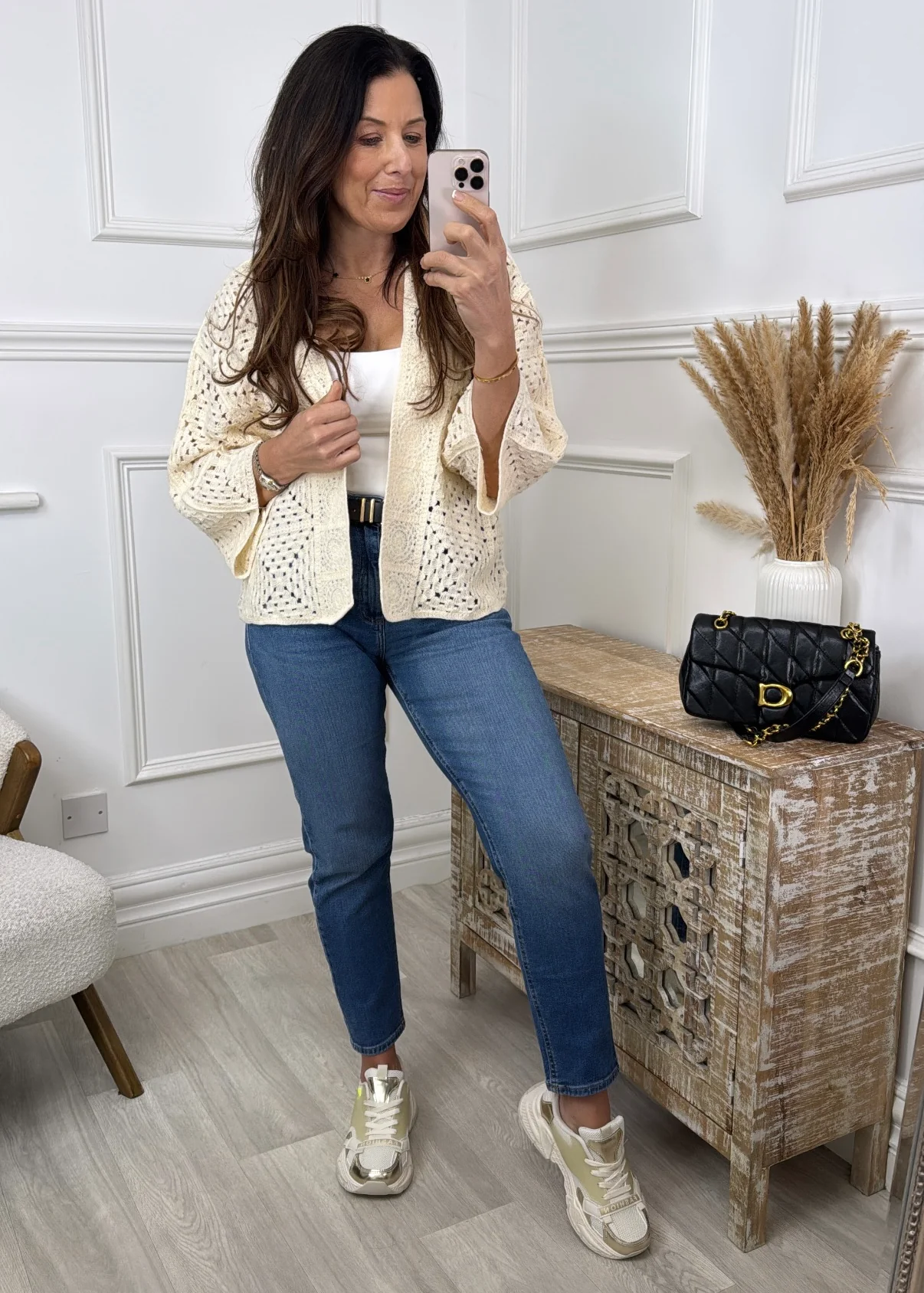 Vienna Beige Crochet Knit Cardigan - Image 2
