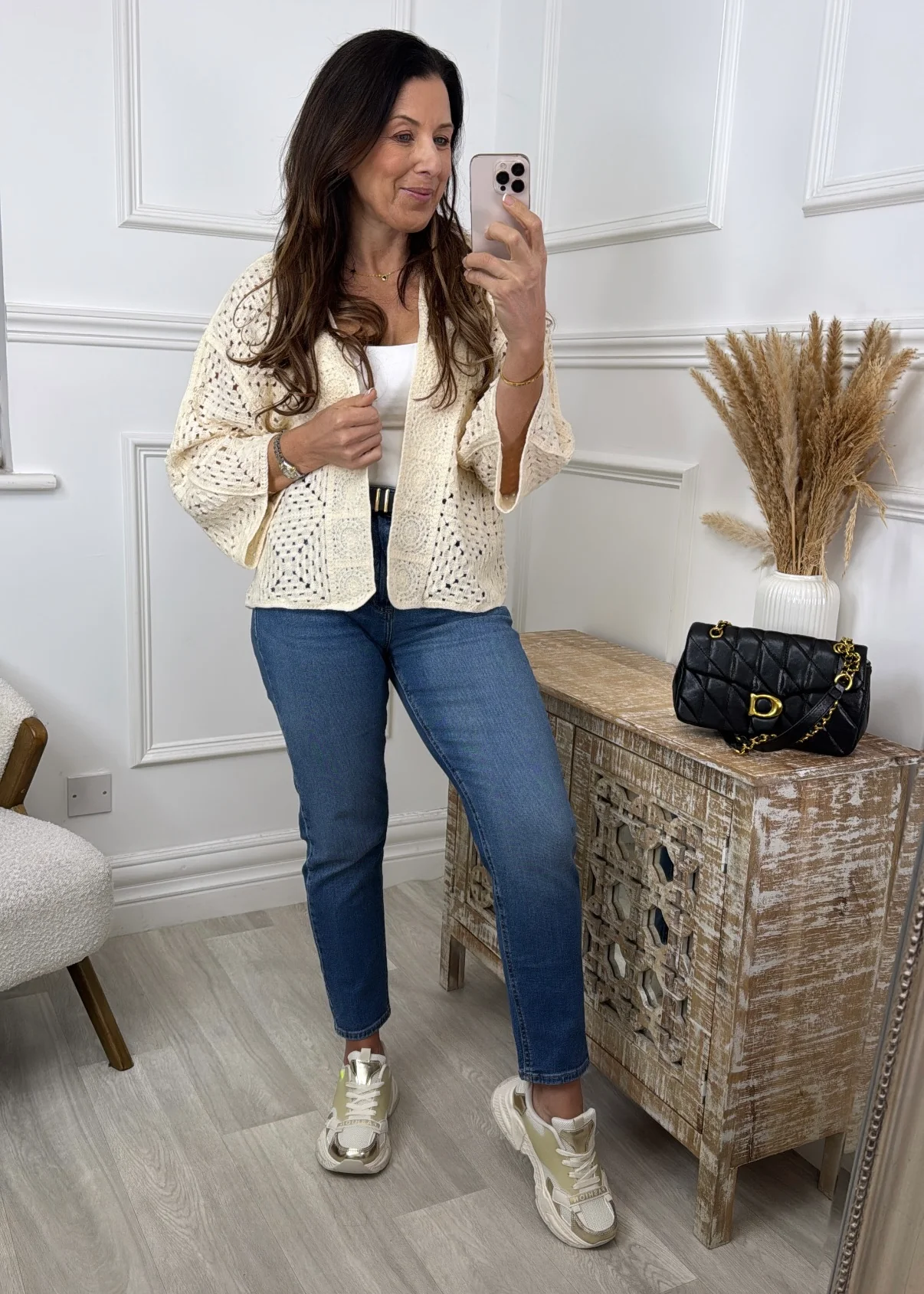 Vienna Beige Crochet Knit Cardigan - Image 3
