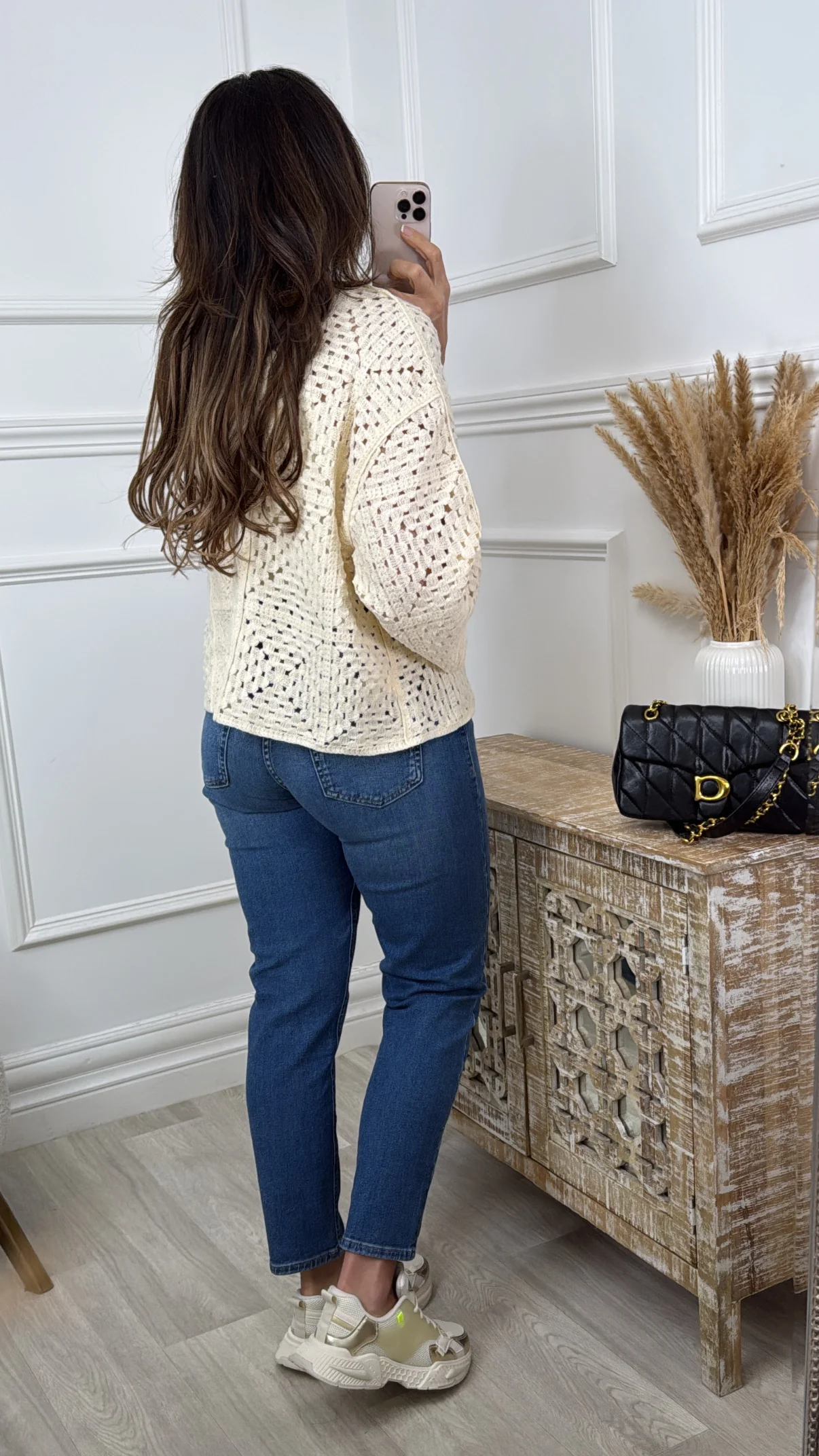 Vienna Beige Crochet Knit Cardigan - Image 4
