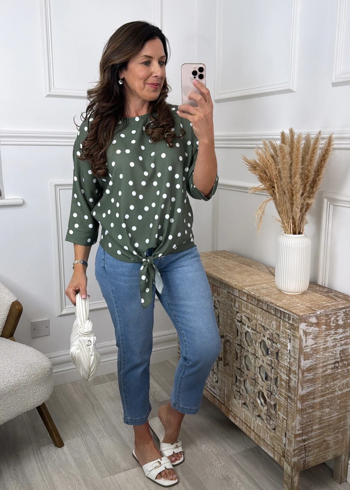 Zelda Khaki Polka Dot Top - Image 2